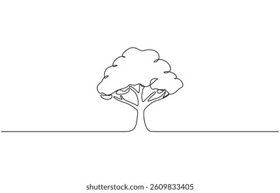 Continuous line drawing of tree on white background, Continuous line drawing of a tree. Nature one line art. Vector illustration.