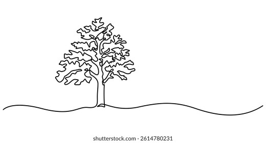 Continuous line drawing of tree on white background. Vector illustration, Continuous line drawing of a tree. Nature one line art. Vector illustration, trees for decorating gardens, park, forest. pro. 