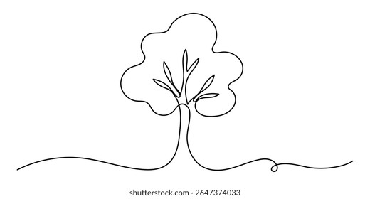Desenho de linha contínuo da árvore sobre fundo branco. Ilustração vetorial Traçado editável
