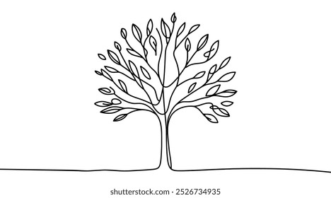 Dibujo de línea continua del árbol. Un fondo de dibujo de línea. Ilustración vectorial. Icono de árbol de una sola línea.