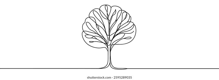 Continuous line drawing of tree. One line drawing background. Vector illustration. Single line tree icon.