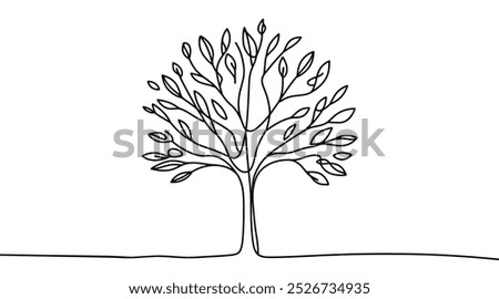 Continuous line drawing of tree. One line drawing background. Vector illustration. Single line tree icon.