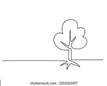 Continuous Line Drawing. Tree With Roots On White Background. Vector Illustration