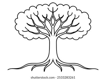 Continuous Line Drawing of a Tree with Roots – Symbolic Nature Vector