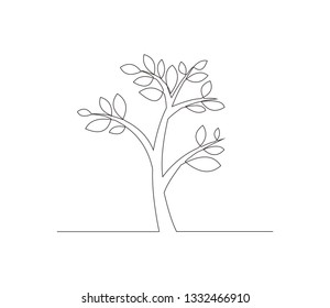 Continuous line drawing of tree vector