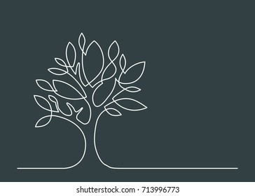 Continuous Line Drawing Of Tree. Vector Illustration