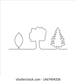 Continuous line drawing of trees on white background. Vector illustration. Landscape icon. Forestscape. birch oak and spruce. lungs of the planet. forest sign, symbol