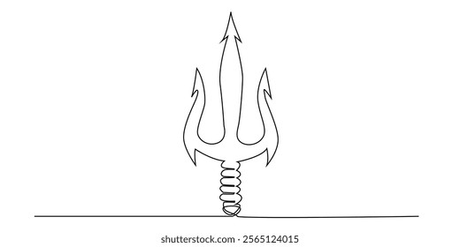 continuous line drawing of trident.one line drawing of trident icon.simple single line vector illustration.isolated white background