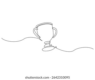 Continuous line drawing of trophy cup. Single line illustration of trophy. Award and victory, business concept. Editable outline