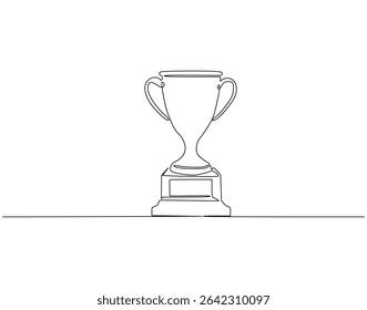Continuous line drawing of trophy cup. Single line illustration of trophy. Award and victory, business concept. Editable outline