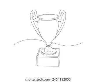 Continuous line drawing of trophy. One line of trophy. Champions concept continuous line art. Editable outline. 