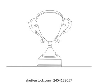 Continuous line drawing of trophy. One line of trophy. Champions concept continuous line art. Editable outline. 