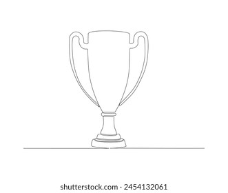 Continuous line drawing of trophy. One line of trophy. Champions concept continuous line art. Editable outline. 