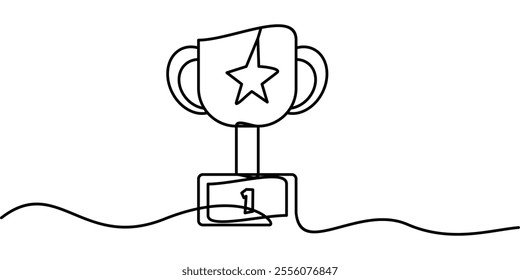 continuous line drawing of trophy symbol. abstract line art illustration symbolizing champion