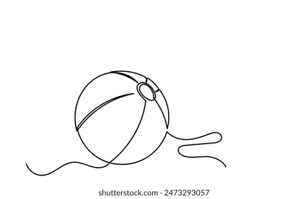 Continuous line drawing of Tropical beach ball.Concept of holiday summer vacation and Relaxing on the beach.Isolated on a white background