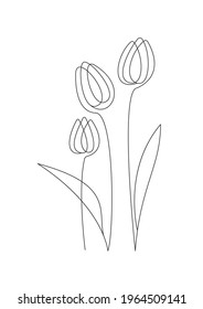 Continuous Line Drawing of Tulip Flowers Trendy Minimalist Print. Abstract Plant Art design for print, cover, wallpaper, Minimal and natural wall art.