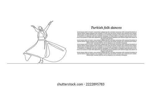 continuous line drawing of turkish folk dance.one line vector of turkish traditional dance