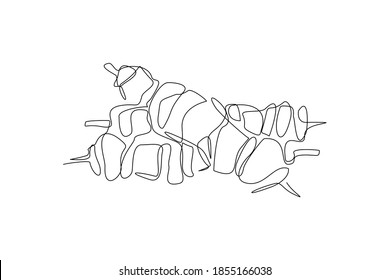 continuous line drawing of turkish kebab. One line art concept of turkey food. Vector illustration