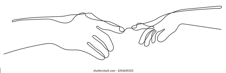 continuous line drawing of two arms stretching towards each other, Teamwork hands logo on white background