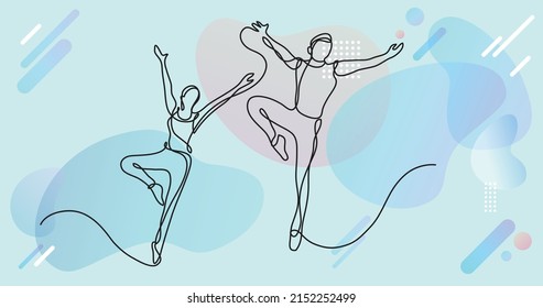continuous line drawing of two ballet dancers