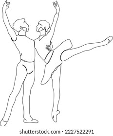 Continuous line drawing of two ballet dancers