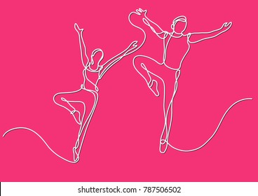 continuous line drawing of two ballet dancers