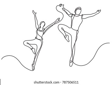 Continuous Line Drawing Of Two Ballet Dancers