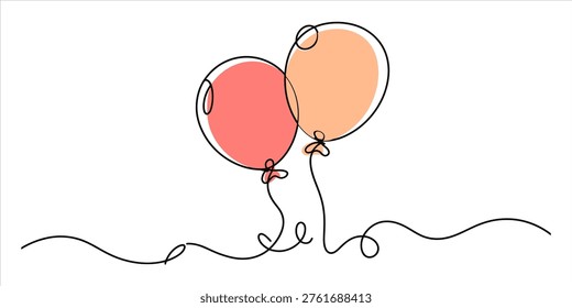 A continuous line drawing of two balloons in soft pastel colors against a plain white background Vector, illustration