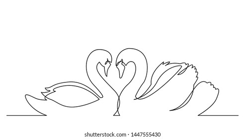 continuous line drawing of two beautiful swans gliding together