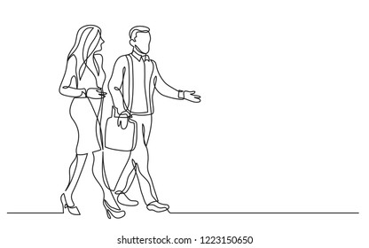 Continuous Line Drawing Of Two Business Persons Walking Together And Talking