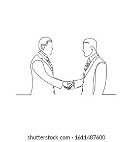 continuous line drawing of two business man is handshake. Vector illustration