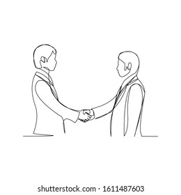 continuous line drawing of two business man is handshake. Vector illustration