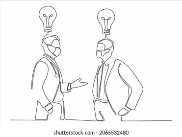 
Dibujo continuo de dos hombres de negocios buscando ideas. Ilustración del vector