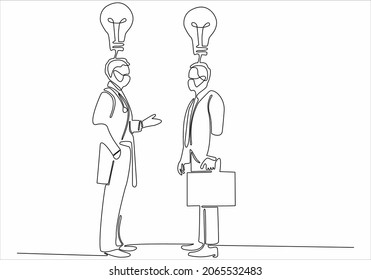 
Continuous line drawing of two business men looking for ideas. Vector illustration