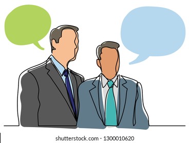 continuous line drawing of two businessmen standing together