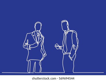 continuous line drawing of two businessmen talking