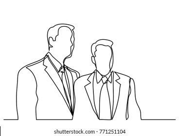 continuous line drawing of two businessmen standing together