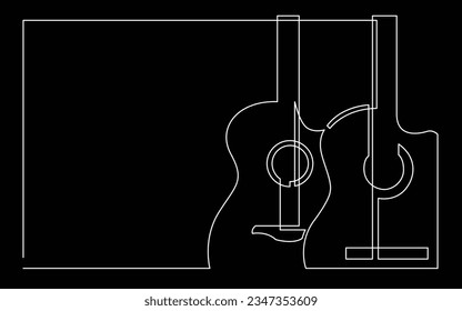 continuous line drawing of two classical acoustic guitars