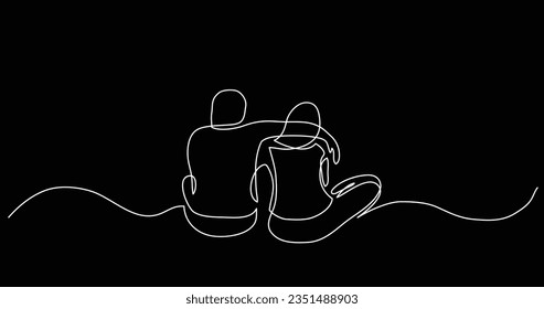 continuous line drawing of two close friends sitting together hugging each other