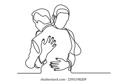 continuous line drawing of two close friends hugging each other.single line drawing of cheerful friends embracing each other to show their Friendship. the concept of friendship, emotional support.
