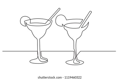 Continuous Line Drawing Of Two Cocktail Drinks