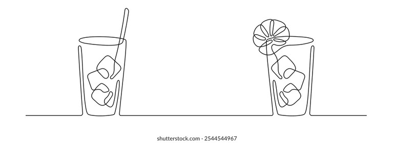 continuous line drawing of two cocktail drinks