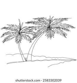 continuous line drawing two coconut trees on the beach