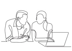 Continuous Line Drawing Of Two Coworkers Talking