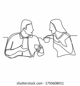 Continuous Line Drawing Two Coworkers Having Stock Vector (royalty Free 