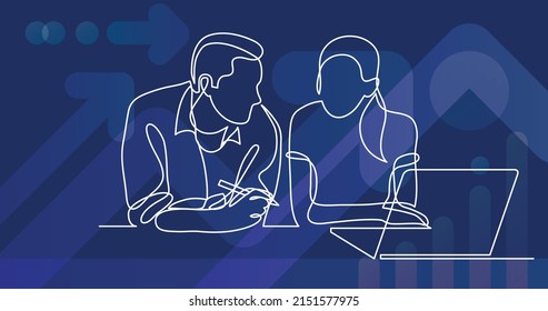 continuous line drawing of two coworkers talking