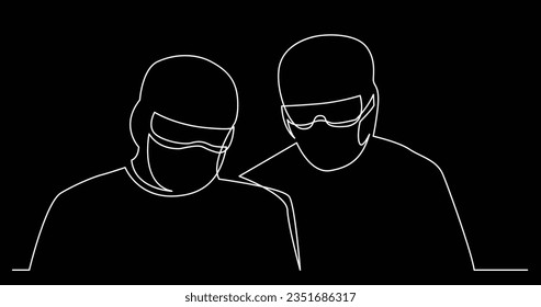 continuous line drawing of two doctors in masks
