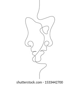 continuous line drawing two faces    Vector