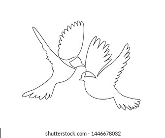 continuous line drawing of two flying sparrows