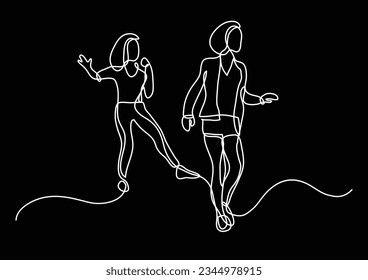 continuous line drawing of two girls having fun